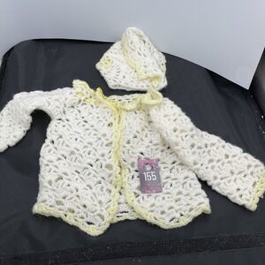 VNTG Handmade Crochet Baby Sweater &‎ Bonnet